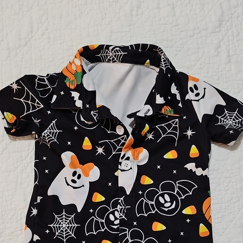 Disney Theme Halloween Themed Kids Button Down Shirt - Black and Orange